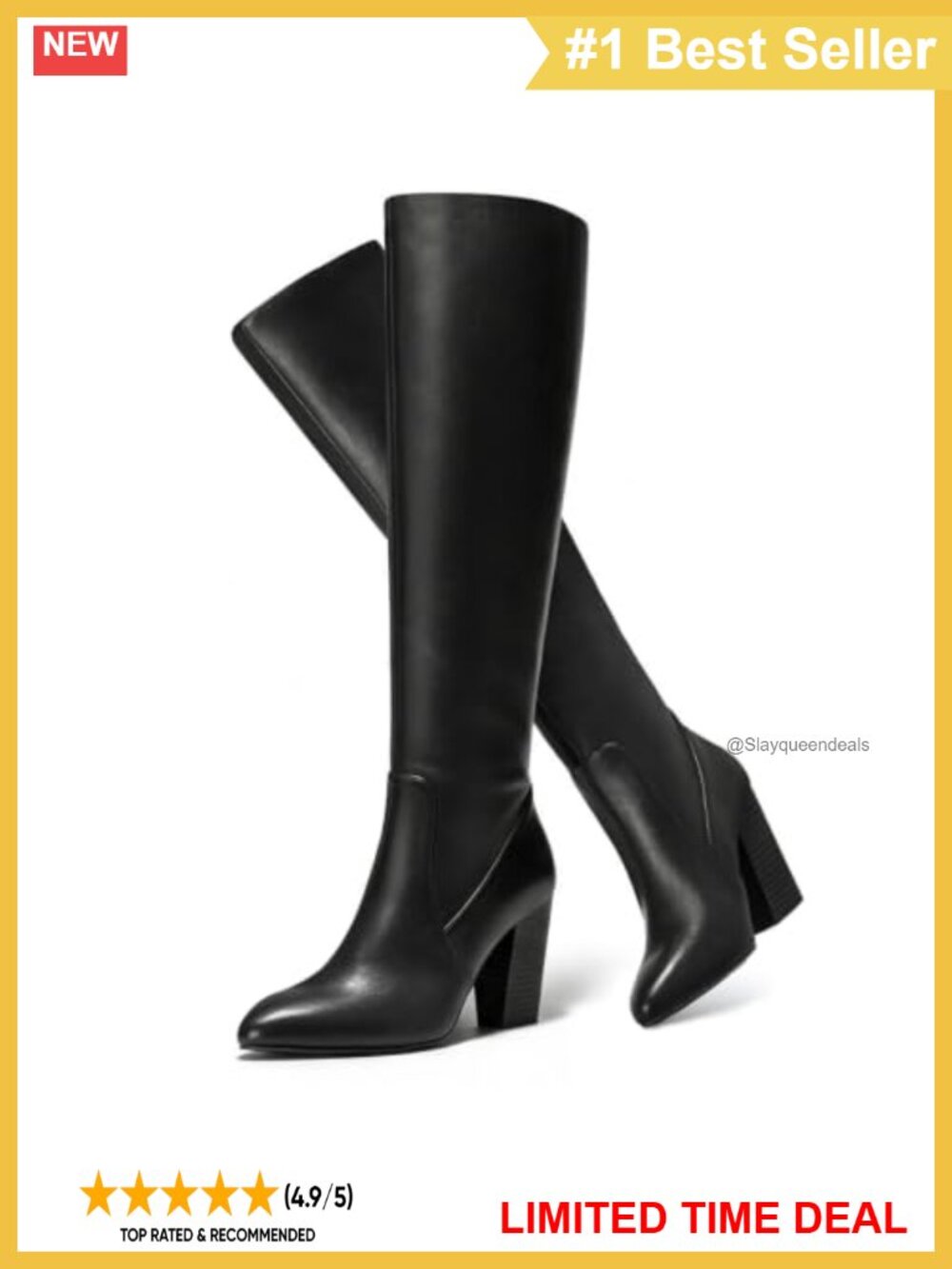 Knee High Fold Over Pointed Toe Block Heel Tall Boots PU